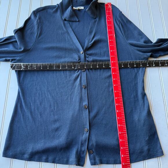 Madewell Navy Blue stretchy Ribbed Ruched Buttondown size 2X - Picture 10 of 11
